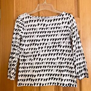 LOFT outlet 100% Cotton Tee - 3/4 Sleeves, Size: XS, White with Black Hearts